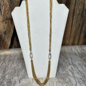 Vintage Park Lane Necklace with Delicate Gold Multi-Chain with Pearls
